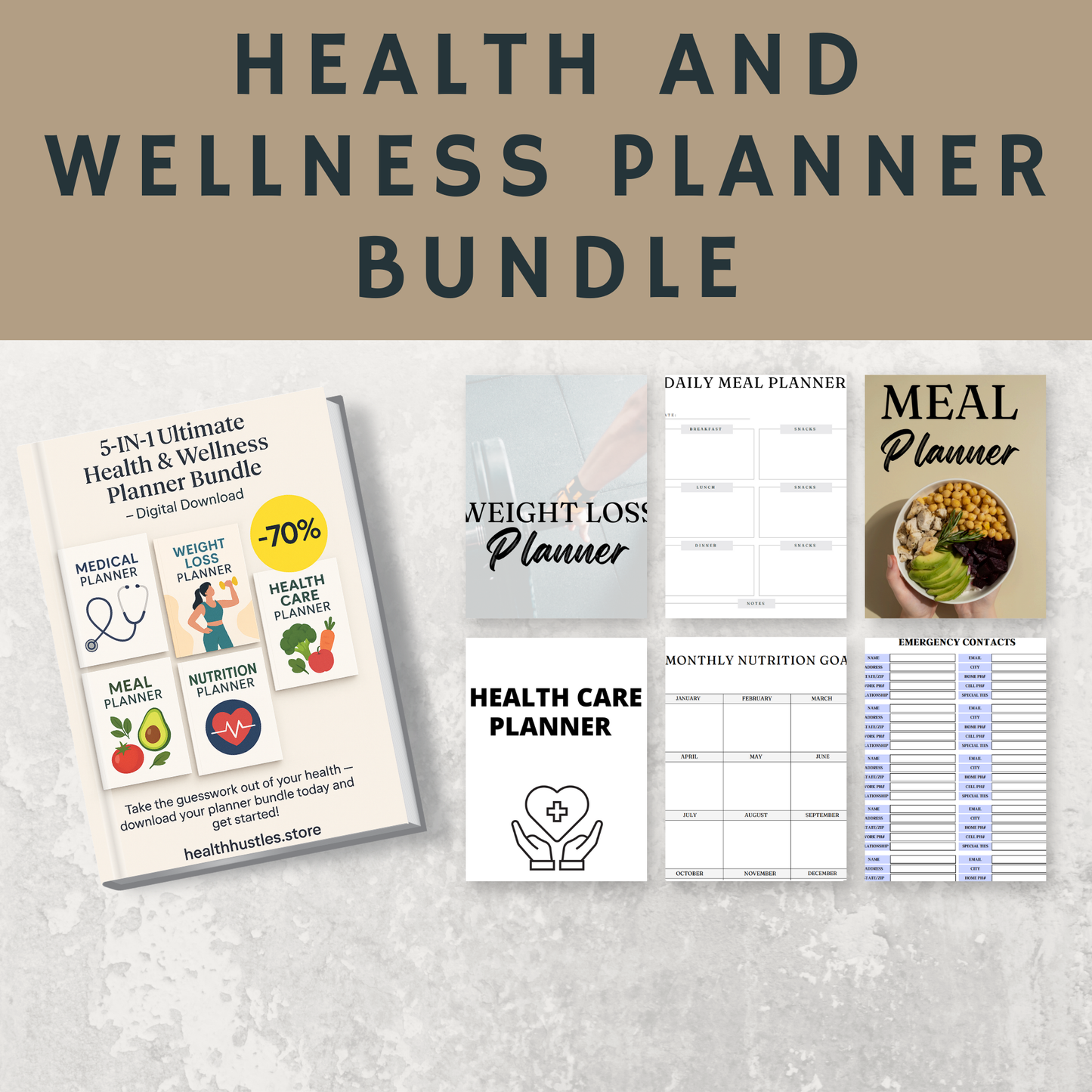 5-in-1 Ultimate Health & Wellness Planner Bundle – Digital Download